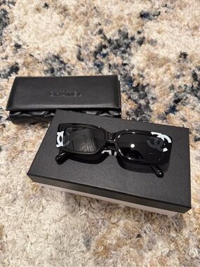 CHANEL Black Rectangular Logo Sunglasses